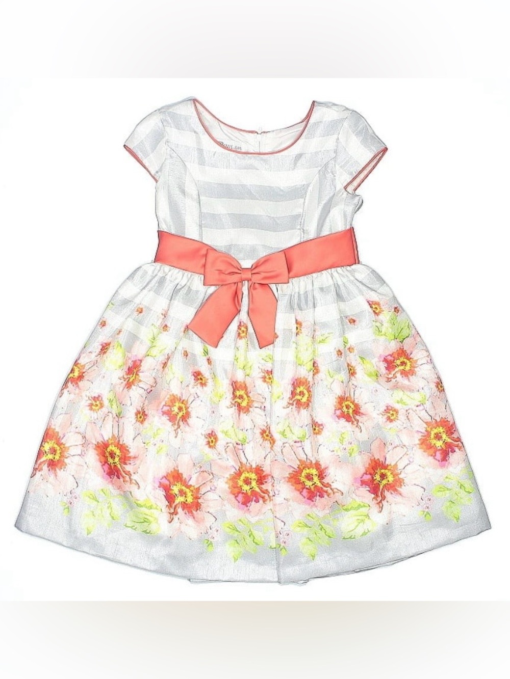 Bonnie Jean White and Coral Floral Bow Party Dress